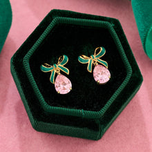 Load image into Gallery viewer, Amelia Scott Amelia Bow Earrings in Emerald, Blush Pink &amp; Gold
