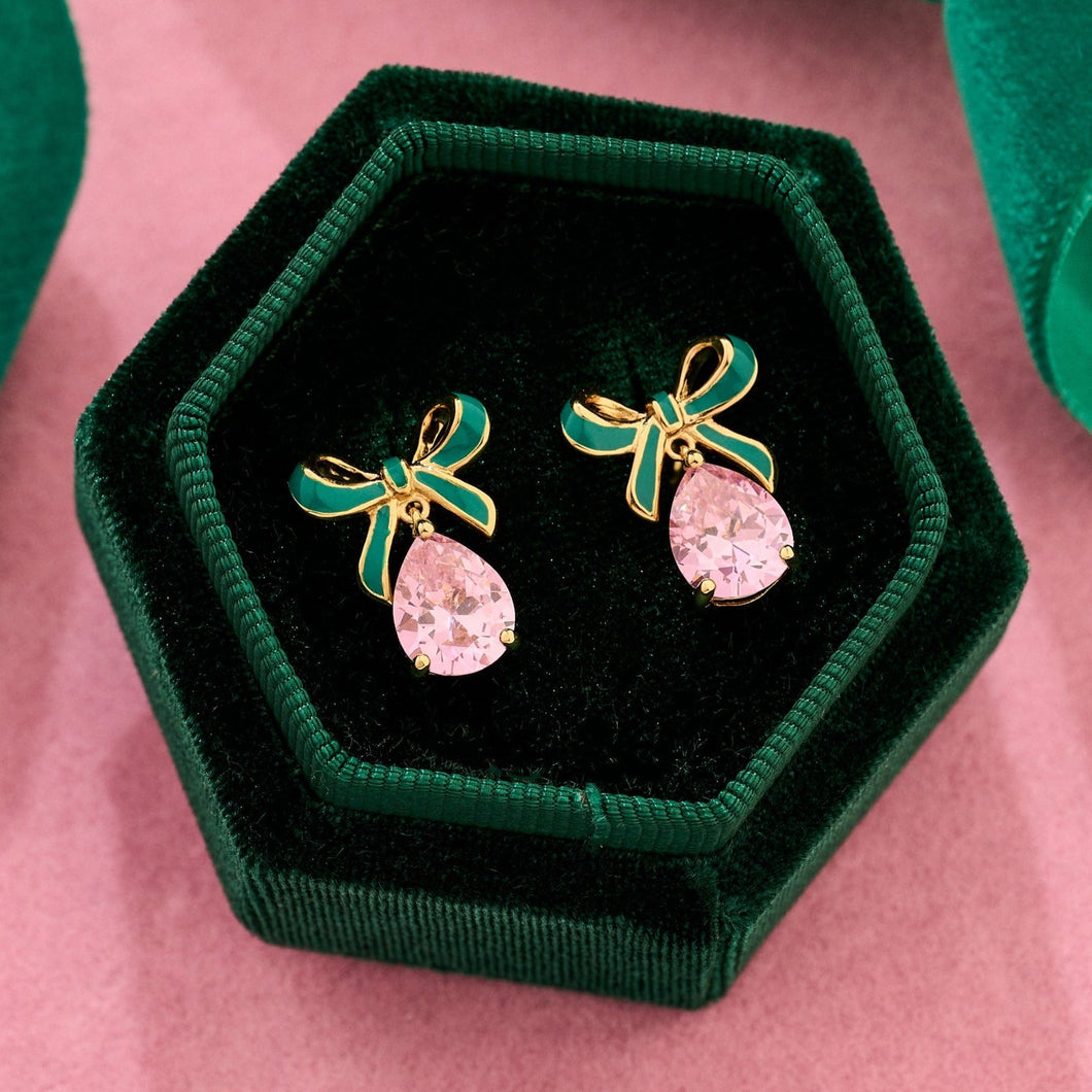 Amelia Scott Amelia Bow Earrings in Emerald, Blush Pink & Gold