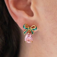 Load image into Gallery viewer, Amelia Scott Amelia Bow Earrings in Emerald, Blush Pink &amp; Gold
