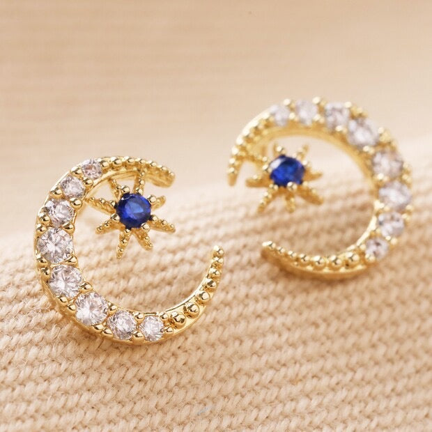 Lisa Angel Crystal Moon & Star Studs