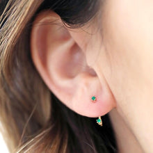 Load image into Gallery viewer, Delicate Double Emerald Swarovski Stud Earrings
