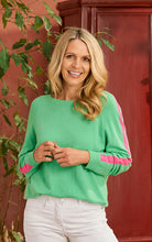 Load image into Gallery viewer, Grace Green &amp; Neon Pink Stripe Cashmere Mix Jumper - One Size
