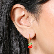 Load image into Gallery viewer, Lisa Angel Red Cherry Enamel Huggie Hoop Earrings - Gold
