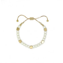 Load image into Gallery viewer, Hearts &amp; Ivory Glass Pearls Chain Bracelet - Gold / Silver
