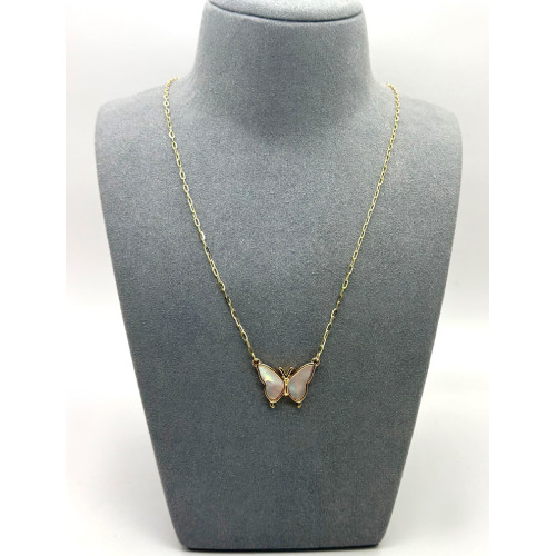 Butterfly Mother of Pearl Pendant Necklace - Gold / Silver