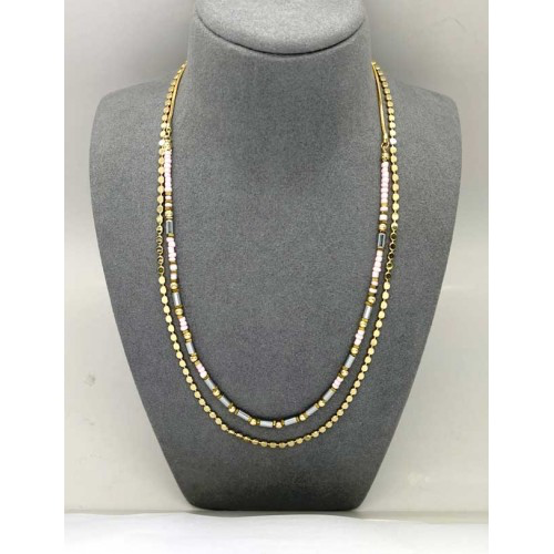Double Layered Metallic & Beaded Necklace - 3 Colours