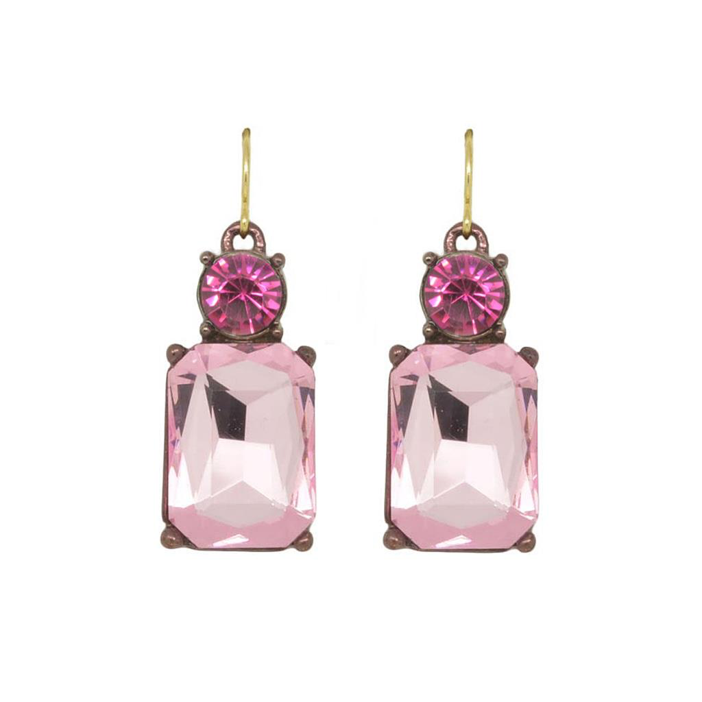 Cut Gem Drop Earrings - Pink / Fuschia