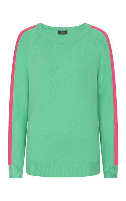 Grace Green & Neon Pink Stripe Cashmere Mix Jumper - One Size