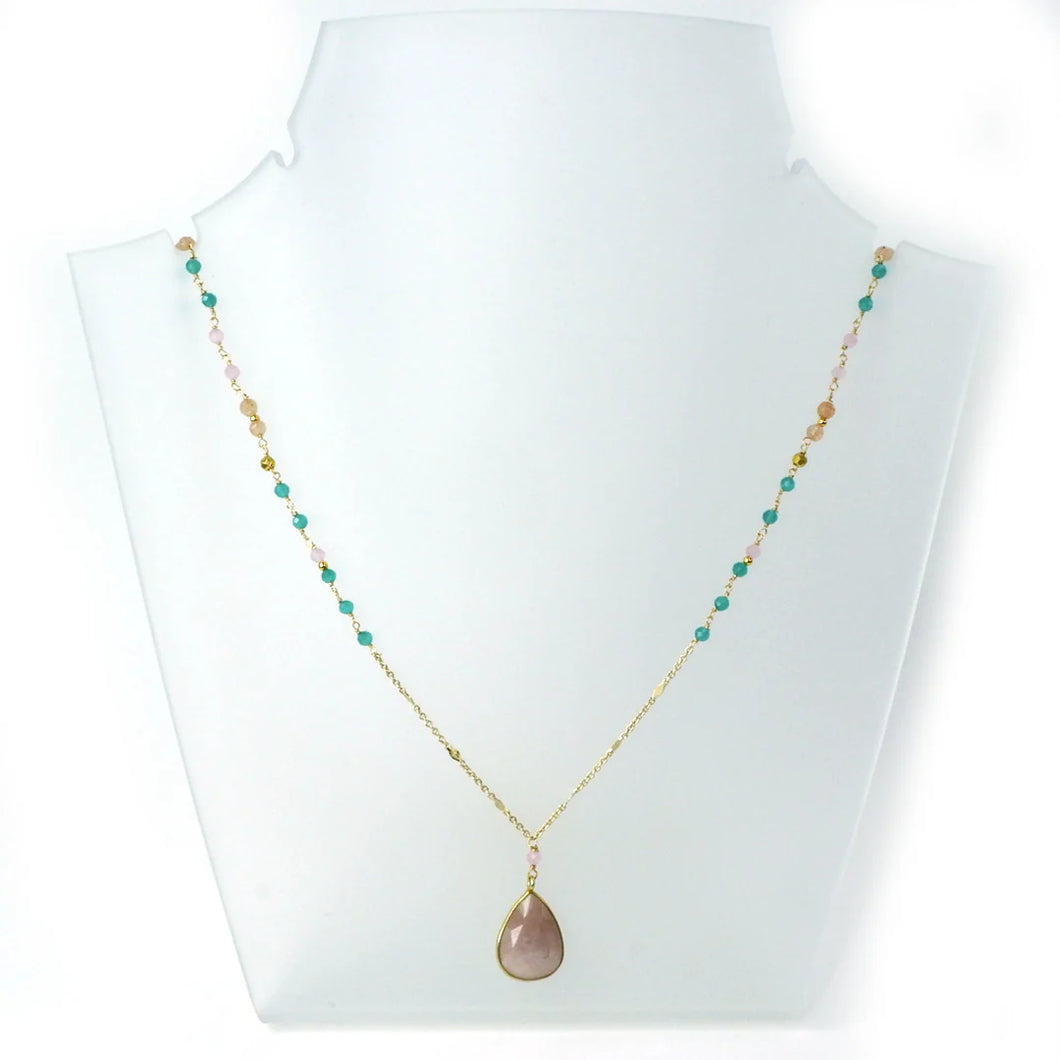 Annabella Moore Rose Quartz & Cat’s Eyes Necklace in a Bottle