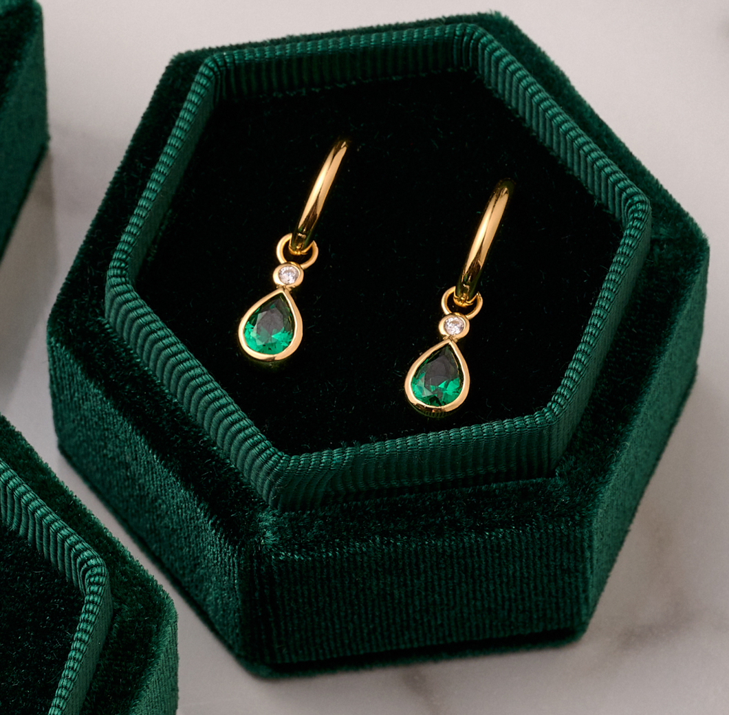 Amelia Scott Sofia Teardrop Emerald CZ Huggies - Gold