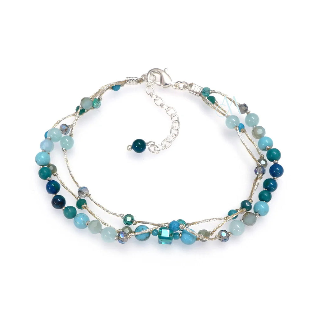 Annabella Moore Aqua Silk & Stones Bracelet in a Bottle