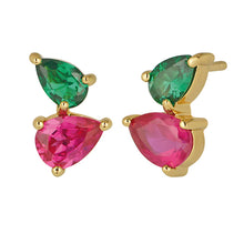 Load image into Gallery viewer, Amelia Scott Sofia Teardrop Bright Pink &amp; Emerald CZ Studs - Gold
