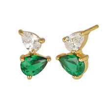 Load image into Gallery viewer, Amelia Scott Sofia Teardrop Emerald &amp; Clear CZ Studs - Gold
