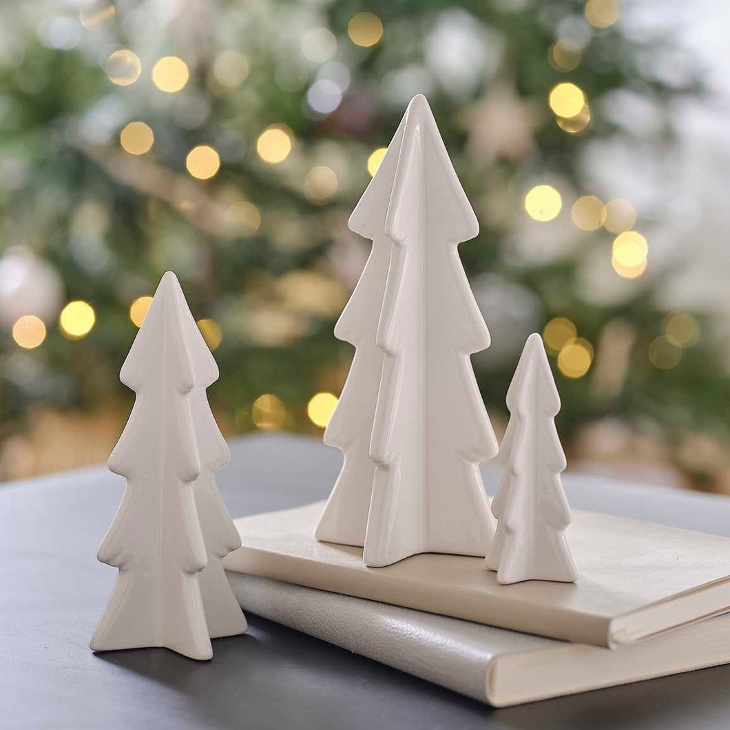 Ginger Ray White Ceramic Set of 3 Christmas Trees