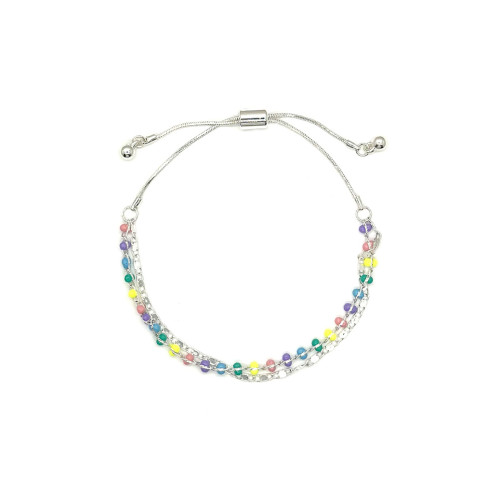 Silver Double Layered Bracelet with Beads - 4 Colours