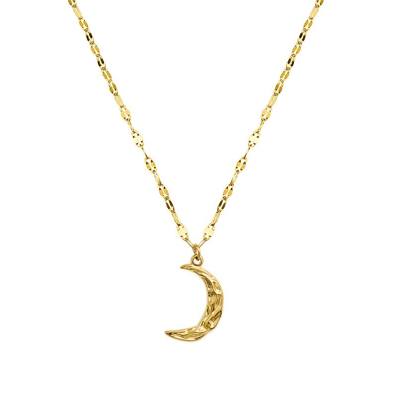 Textured Half Moon Pendant Necklace