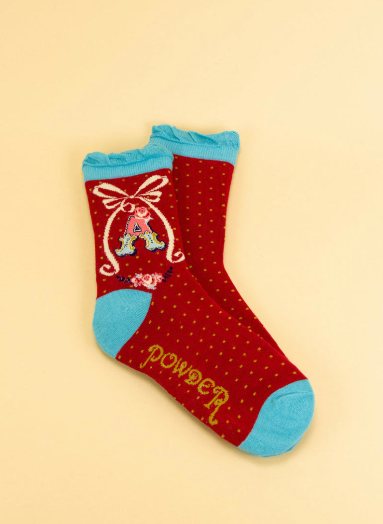 Powder Initial A-Z Bamboo Ankle Socks