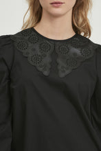 Load image into Gallery viewer, Long sleeve black blouse with PU Collar
