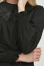 Load image into Gallery viewer, Long sleeve black blouse with PU Collar
