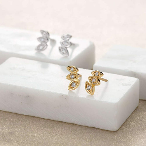 Sparkling Three Petal Stud Earrings (sterling silver)