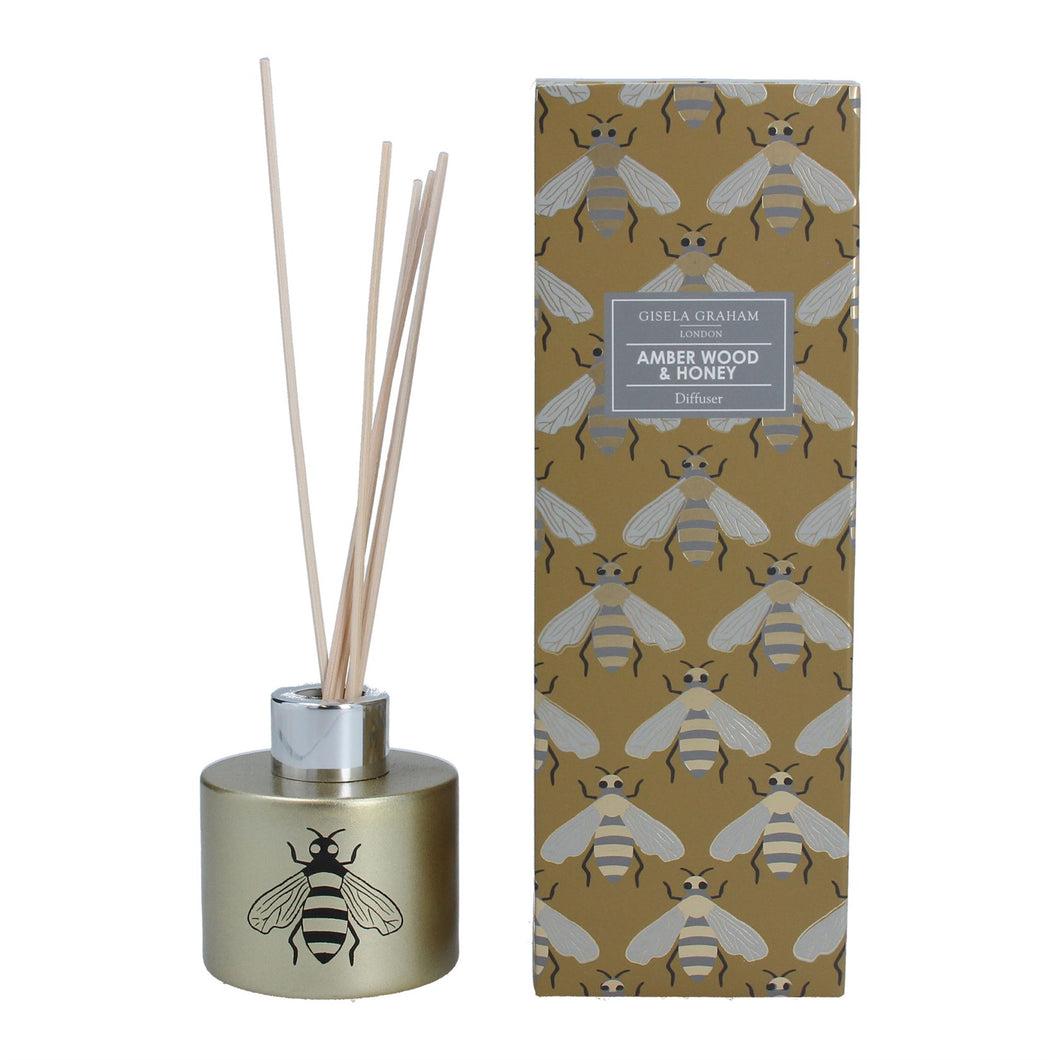 Gisela Graham Gold Bees Reed Diffuser - Amber Wood & Honey