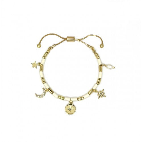 Beaded Bracelet with Stars, Moons and Natural Pearl