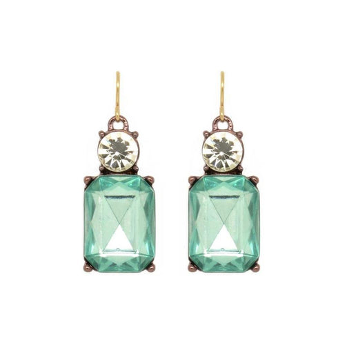Cut Gem Drop Earrings - Green/Clear