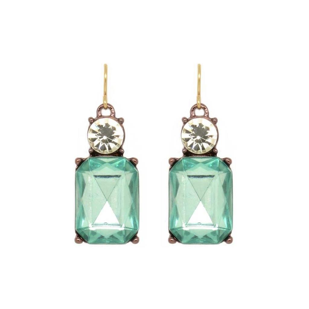 Cut Gem Drop Earrings - Green/Clear