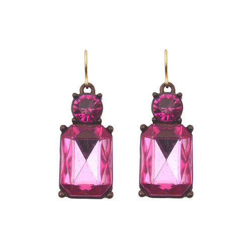 Cut Gem Drop Earrings - Hot Pink