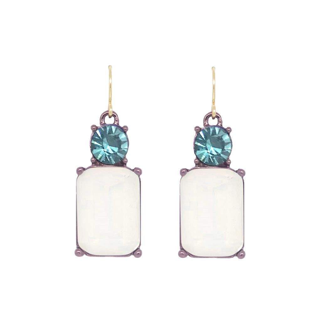 Cut Gem Drop Earrings - Opal/Aquamarine