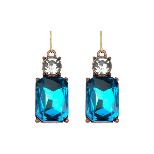 Cut Gem Drop Earrings - Turquoise/Clear
