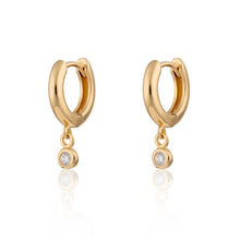 Load image into Gallery viewer, Huggie Gold Plated Chained Drop Sparkle Earrings

