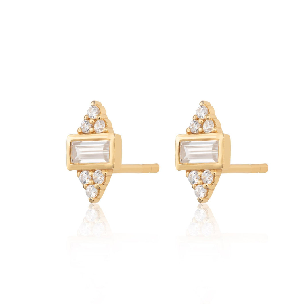 Gold and Silver plated Baguette stud earring