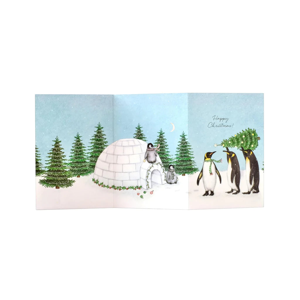 Trifold Christmas Card - Igloo and Penguins