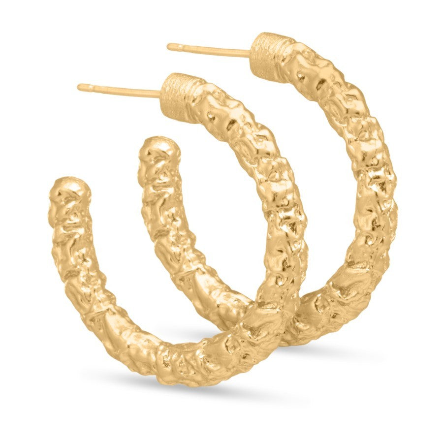Gold plated Large Textured Hoop Earrings