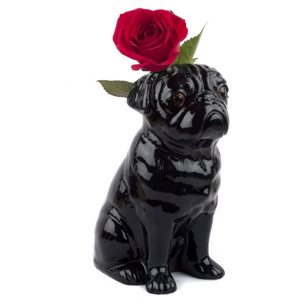 Quail Pug Vase in Black