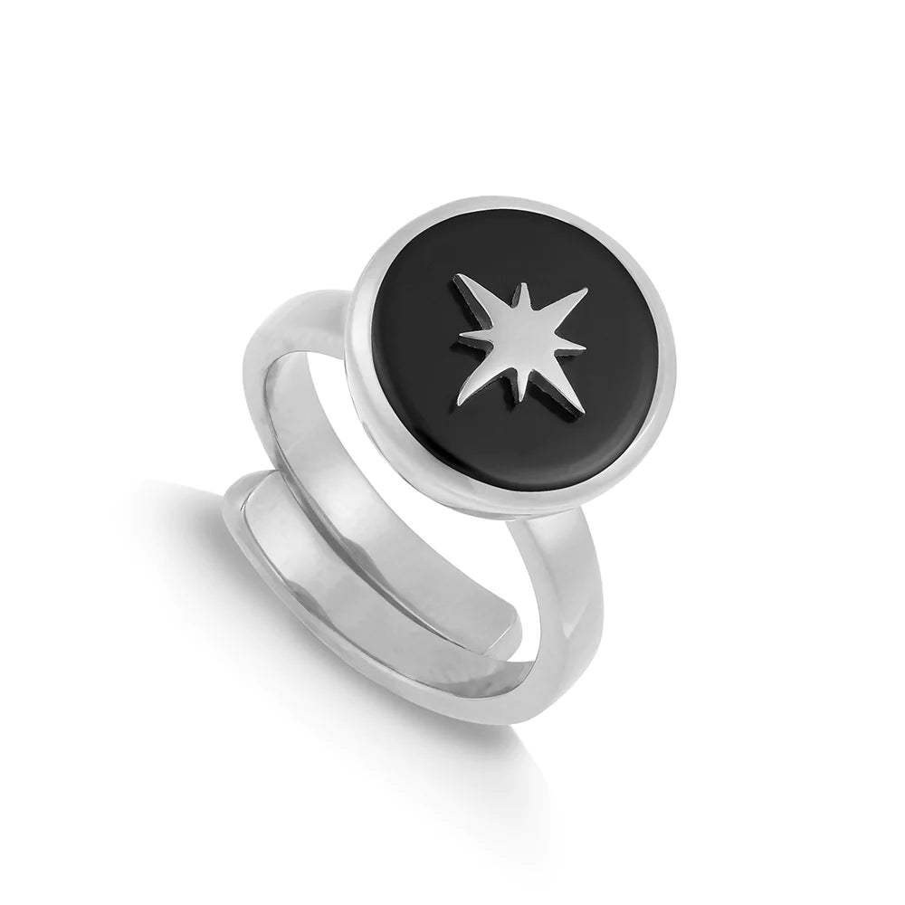 SVP Stellar Midi Star Black Quartz Adjustable Ring