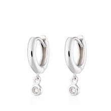 Load image into Gallery viewer, Huggie Silver Plated Chained Drop Sparkle Earrings

