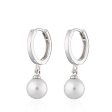 Load image into Gallery viewer, Silver Modern Pearl Hoop Earrings
