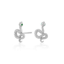 Load image into Gallery viewer, Scream Pretty Snake Stud Earrings with Green Eyes
