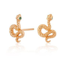 Load image into Gallery viewer, Scream Pretty Snake Stud Earrings with Green Eyes
