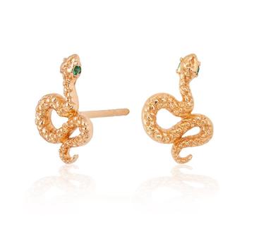 Scream Pretty Snake Stud Earrings with Green Eyes