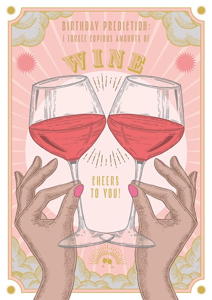 Wine glasses clinking birthday card 