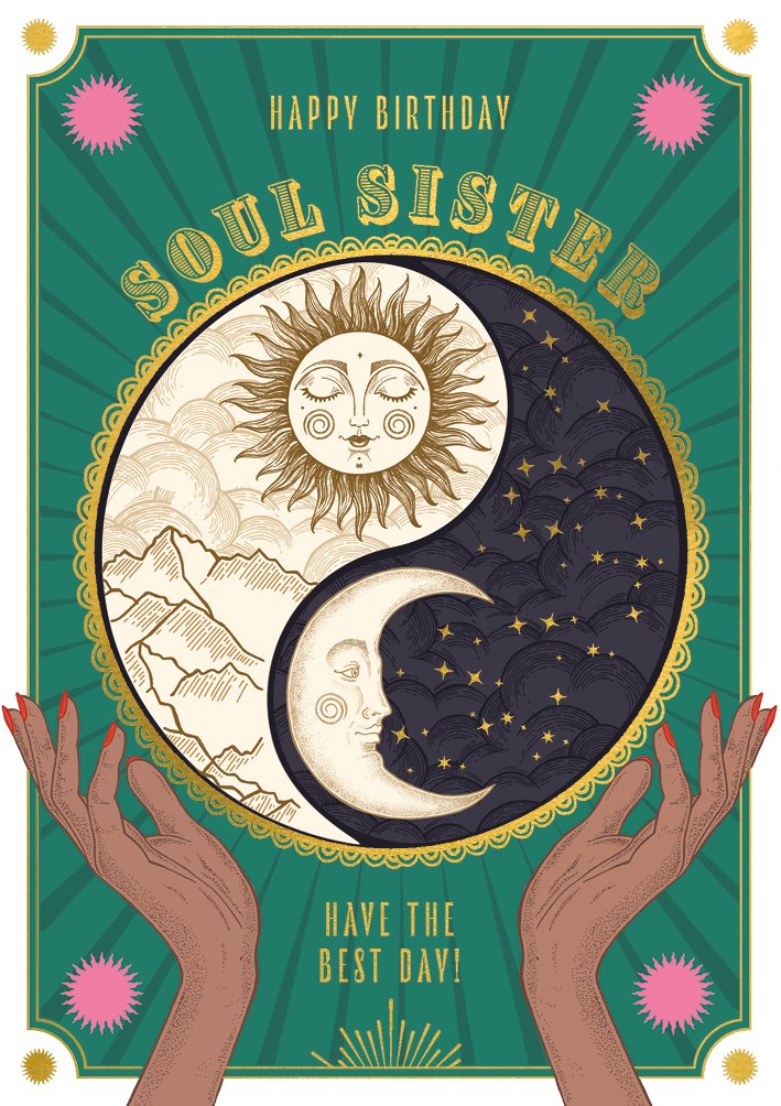 Soulmates Soul Sister Sun and Moon - Birthday Card