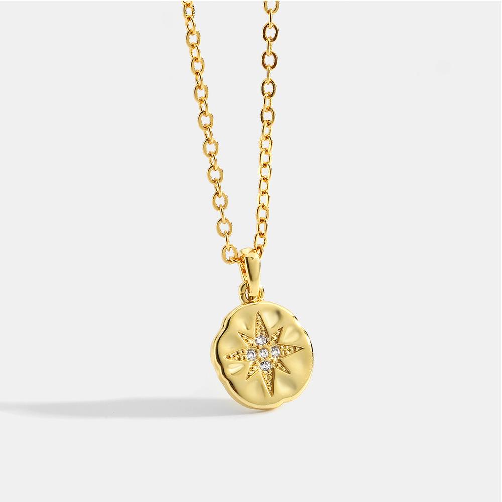 CZ Star Imprint Pendant Necklace - Gold