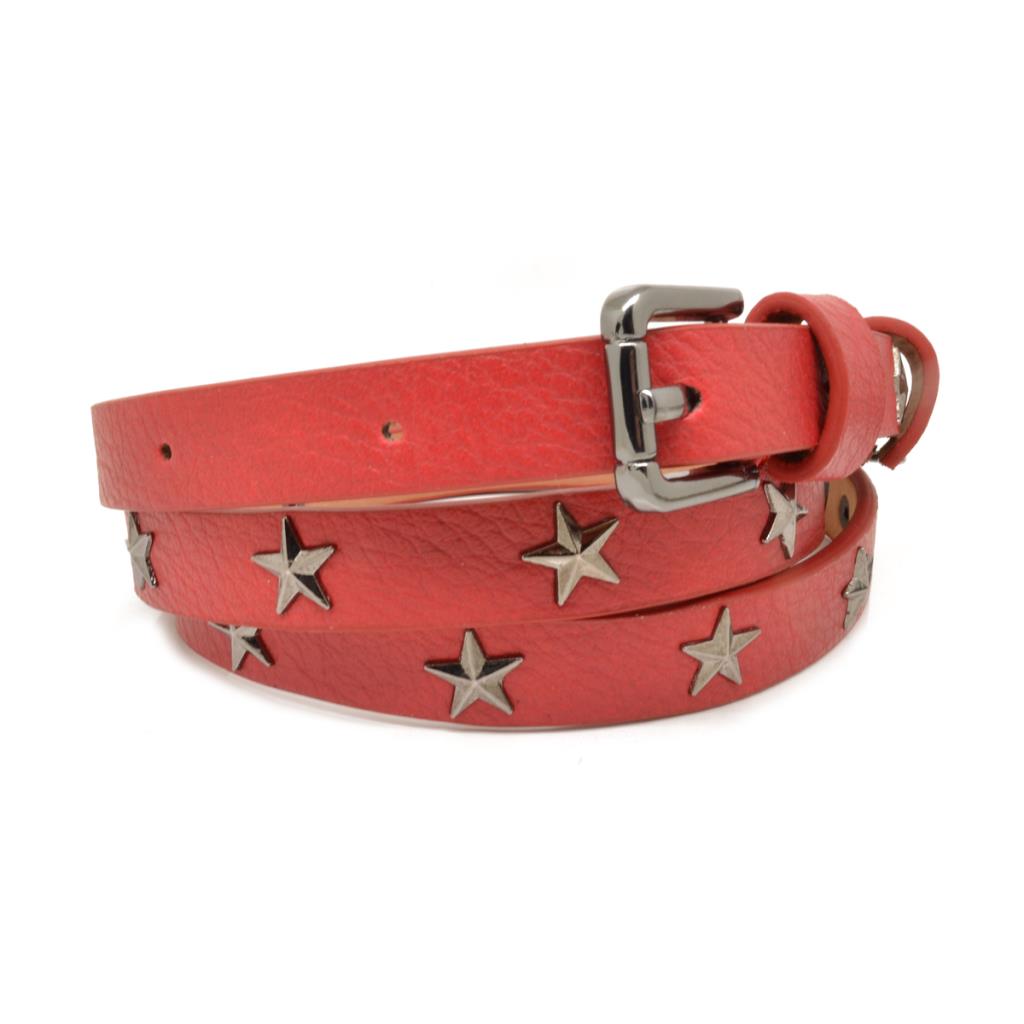 Star Studded Slim Belt - Red