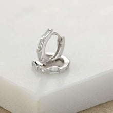 Load image into Gallery viewer, Silver Baguette Huggie Earrings
