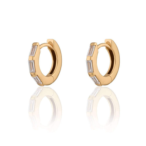 Gold plated Baguette Huggie Earrings