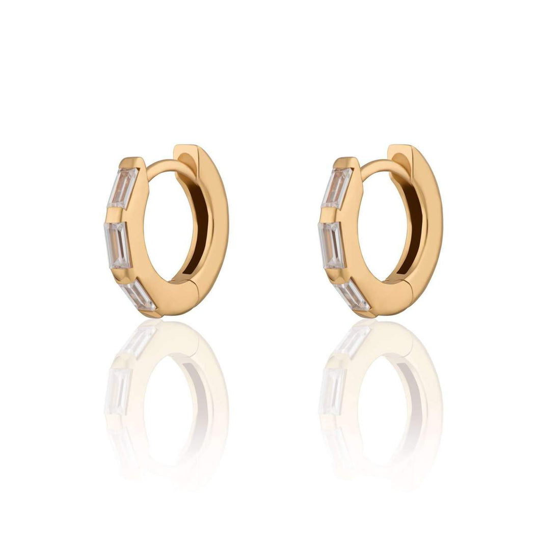 Gold plated Baguette Huggie Earrings