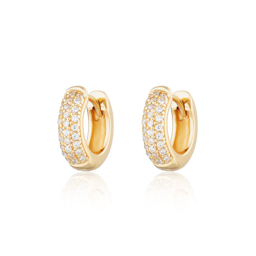 Gold plated Bling Huggie Hoop Earrings with Clear Stones